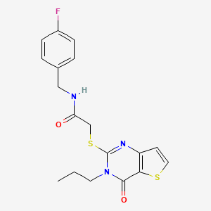 molecular formula C18H18FN3O2S2 B2776328 N-[(4-fluorophenyl)methyl]-2-({4-oxo-3-propyl-3H,4H-thieno[3,2-d]pyrimidin-2-yl}sulfanyl)acetamide CAS No. 1252817-47-2