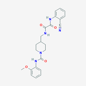 molecular formula C23H25N5O4 B2776334 N1-(2-cyanophenyl)-N2-((1-((2-methoxyphenyl)carbamoyl)piperidin-4-yl)methyl)oxalamide CAS No. 1235094-51-5