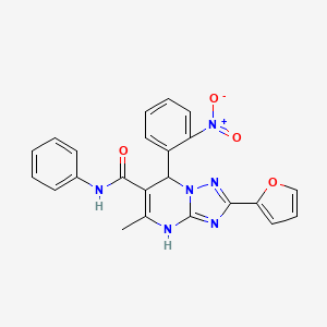 molecular formula C23H18N6O4 B2776358 2-(furan-2-yl)-5-methyl-7-(2-nitrophenyl)-N-phenyl-4,7-dihydro-[1,2,4]triazolo[1,5-a]pyrimidine-6-carboxamide CAS No. 537661-78-2