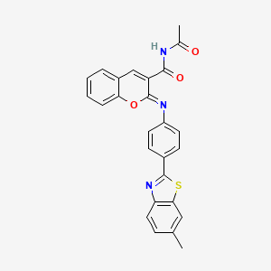 (2Z)-N-acetyl-2-{[4-(6-methyl-1,3-benzothiazol-2-yl)phenyl]imino}-2H-chromene-3-carboxamide