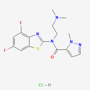 molecular formula C16H18ClF2N5OS B2776470 N-(4,6-difluoro-1,3-benzothiazol-2-yl)-N-[2-(dimethylamino)ethyl]-1-methyl-1H-pyrazole-5-carboxamide hydrochloride CAS No. 1189986-56-8