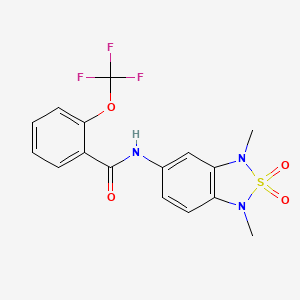 molecular formula C16H14F3N3O4S B2776486 N-(1,3-dimethyl-2,2-dioxido-1,3-dihydrobenzo[c][1,2,5]thiadiazol-5-yl)-2-(trifluoromethoxy)benzamide CAS No. 2034241-66-0