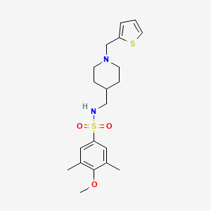 4-methoxy-3,5-dimethyl-N-((1-(thiophen-2-ylmethyl)piperidin-4-yl)methyl)benzenesulfonamide