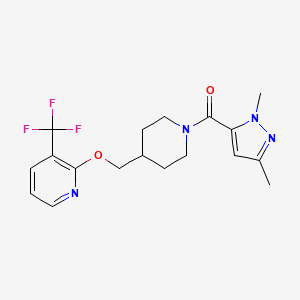 molecular formula C18H21F3N4O2 B2776526 2-{[1-(1,3-dimethyl-1H-pyrazole-5-carbonyl)piperidin-4-yl]methoxy}-3-(trifluoromethyl)pyridine CAS No. 2379986-13-5