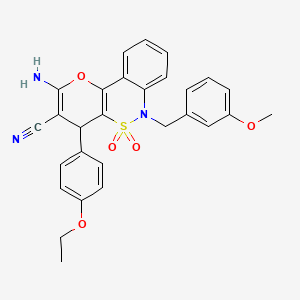 molecular formula C28H25N3O5S B2776557 2-Amino-4-(4-ethoxyphenyl)-6-(3-methoxybenzyl)-4,6-dihydropyrano[3,2-c][2,1]benzothiazine-3-carbonitrile 5,5-dioxide CAS No. 893301-70-7