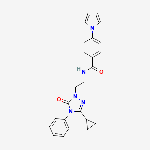molecular formula C24H23N5O2 B2776560 N-(2-(3-cyclopropyl-5-oxo-4-phenyl-4,5-dihydro-1H-1,2,4-triazol-1-yl)ethyl)-4-(1H-pyrrol-1-yl)benzamide CAS No. 1396807-87-6