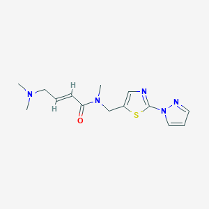 molecular formula C14H19N5OS B2776567 (E)-4-(Dimethylamino)-N-methyl-N-[(2-pyrazol-1-yl-1,3-thiazol-5-yl)methyl]but-2-enamide CAS No. 2411335-42-5