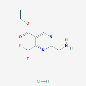 molecular formula C9H12ClF2N3O2 B2776569 Ethyl2-(aminomethyl)-4-(difluoromethyl)pyrimidine-5-carboxylatehydrochloride CAS No. 2309454-93-9