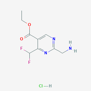 molecular formula C9H12ClF2N3O2 B2776569 Ethyl 2-(aminomethyl)-4-(difluoromethyl)pyrimidine-5-carboxylate;hydrochloride CAS No. 2309454-93-9