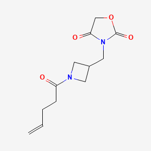molecular formula C12H16N2O4 B2776627 3-((1-(Pent-4-enoyl)azetidin-3-yl)methyl)oxazolidine-2,4-dione CAS No. 2034233-87-7