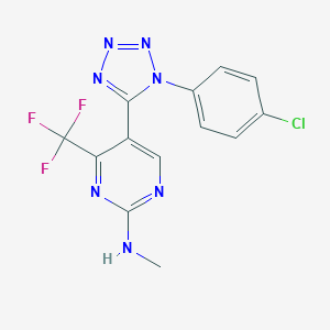 molecular formula C13H9ClF3N7 B277663 N-[5-[1-(4-chlorophenyl)-1H-tetraazol-5-yl]-4-(trifluoromethyl)-2-pyrimidinyl]-N-methylamine 