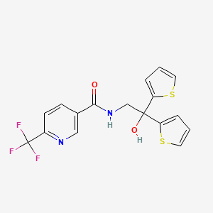 molecular formula C17H13F3N2O2S2 B2776658 N-(2-hydroxy-2,2-di(thiophen-2-yl)ethyl)-6-(trifluoromethyl)nicotinamide CAS No. 2034265-09-1