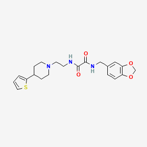 molecular formula C21H25N3O4S B2776673 N1-(benzo[d][1,3]dioxol-5-ylmethyl)-N2-(2-(4-(thiophen-2-yl)piperidin-1-yl)ethyl)oxalamide CAS No. 1428363-05-6