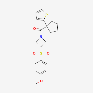 molecular formula C20H23NO4S2 B2776680 3-(4-methoxybenzenesulfonyl)-1-[1-(thiophen-2-yl)cyclopentanecarbonyl]azetidine CAS No. 1704522-27-9