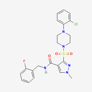 molecular formula C22H23ClFN5O3S B2776753 3-{[4-(2-chlorophenyl)piperazin-1-yl]sulfonyl}-N-[(2-fluorophenyl)methyl]-1-methyl-1H-pyrazole-4-carboxamide CAS No. 1251627-39-0