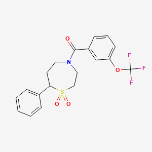 molecular formula C19H18F3NO4S B2776769 7-phenyl-4-[3-(trifluoromethoxy)benzoyl]-1lambda6,4-thiazepane-1,1-dione CAS No. 2034527-57-4