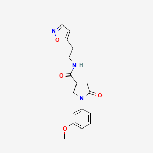 molecular formula C18H21N3O4 B2776804 1-(3-METHOXYPHENYL)-N-[2-(3-METHYL-1,2-OXAZOL-5-YL)ETHYL]-5-OXOPYRROLIDINE-3-CARBOXAMIDE CAS No. 1421459-31-5