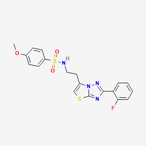 molecular formula C19H17FN4O3S2 B2776820 N-{2-[2-(2-fluorophenyl)-[1,2,4]triazolo[3,2-b][1,3]thiazol-6-yl]ethyl}-4-methoxybenzene-1-sulfonamide CAS No. 951468-36-3