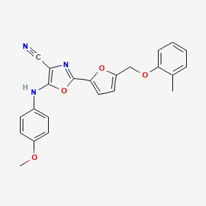 molecular formula C23H19N3O4 B2776840 5-[(4-methoxyphenyl)amino]-2-{5-[(2-methylphenoxy)methyl]furan-2-yl}-1,3-oxazole-4-carbonitrile CAS No. 941912-38-5