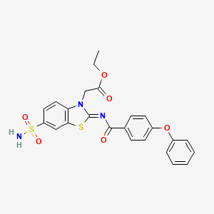 molecular formula C24H21N3O6S2 B2776848 ethyl 2-[(2Z)-2-[(4-phenoxybenzoyl)imino]-6-sulfamoyl-2,3-dihydro-1,3-benzothiazol-3-yl]acetate CAS No. 865248-23-3