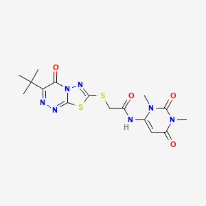 2-[(3-tert-butyl-4-oxo-4H-[1,3,4]thiadiazolo[2,3-c][1,2,4]triazin-7-yl)sulfanyl]-N-(1,3-dimethyl-2,6-dioxo-1,2,3,6-tetrahydropyrimidin-4-yl)acetamide