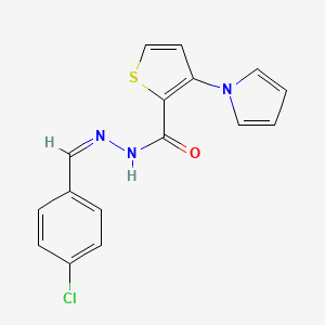 molecular formula C16H12ClN3OS B2776863 N'-[(1Z)-(4-chlorophenyl)methylidene]-3-(1H-pyrrol-1-yl)thiophene-2-carbohydrazide CAS No. 478062-83-8
