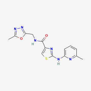 molecular formula C14H14N6O2S B2776903 N-((5-methyl-1,3,4-oxadiazol-2-yl)methyl)-2-((6-methylpyridin-2-yl)amino)thiazole-4-carboxamide CAS No. 1286698-79-0