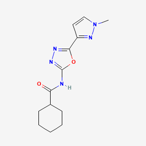 molecular formula C13H17N5O2 B2776911 N-(5-(1-methyl-1H-pyrazol-3-yl)-1,3,4-oxadiazol-2-yl)cyclohexanecarboxamide CAS No. 1210321-42-8