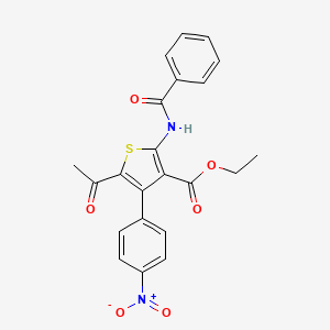 molecular formula C22H18N2O6S B2776925 Ethyl 5-acetyl-4-(4-nitrophenyl)-2-[(phenylcarbonyl)amino]thiophene-3-carboxylate CAS No. 1011396-72-7