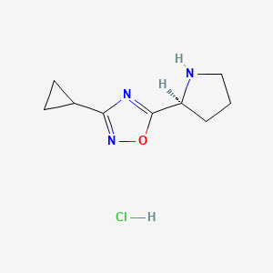 molecular formula C9H14ClN3O B2776937 3-Cyclopropyl-5-[(2S)-2-pyrrolidinyl]-1,2,4-oxadiazole hydrochloride CAS No. 1042690-36-7