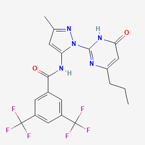 molecular formula C20H17F6N5O2 B2776945 N-(3-methyl-1-(6-oxo-4-propyl-1,6-dihydropyrimidin-2-yl)-1H-pyrazol-5-yl)-3,5-bis(trifluoromethyl)benzamide CAS No. 1052605-20-5