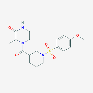 molecular formula C18H25N3O5S B2776949 4-(1-((4-Methoxyphenyl)sulfonyl)piperidine-3-carbonyl)-3-methylpiperazin-2-one CAS No. 1097835-41-0