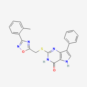 molecular formula C22H17N5O2S B2776951 2-({[3-(2-methylphenyl)-1,2,4-oxadiazol-5-yl]methyl}sulfanyl)-7-phenyl-3H,4H,5H-pyrrolo[3,2-d]pyrimidin-4-one CAS No. 1031619-48-3