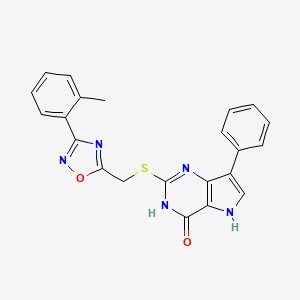 molecular formula C22H17N5O2S B2776951 7-phenyl-2-(((3-(o-tolyl)-1,2,4-oxadiazol-5-yl)methyl)thio)-3H-pyrrolo[3,2-d]pyrimidin-4(5H)-one CAS No. 1031619-48-3