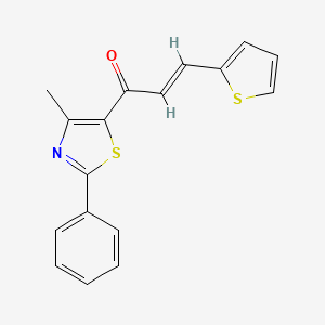 molecular formula C17H13NOS2 B2776952 (E)-1-(4-methyl-2-phenyl-1,3-thiazol-5-yl)-3-thiophen-2-ylprop-2-en-1-one CAS No. 477847-69-1