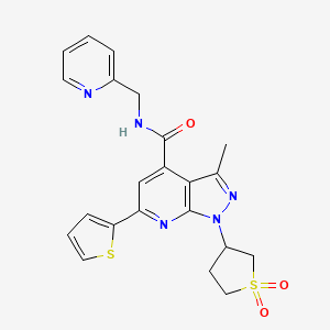 molecular formula C22H21N5O3S2 B2776954 1-(1,1-dioxidotetrahydrothiophen-3-yl)-3-methyl-N-(pyridin-2-ylmethyl)-6-(thiophen-2-yl)-1H-pyrazolo[3,4-b]pyridine-4-carboxamide CAS No. 1021215-38-2