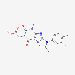 molecular formula C20H21N5O4 B2776980 methyl 2-(8-(3,4-dimethylphenyl)-1,7-dimethyl-2,4-dioxo-1H-imidazo[2,1-f]purin-3(2H,4H,8H)-yl)acetate CAS No. 887465-41-0