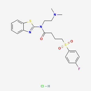 molecular formula C21H25ClFN3O3S2 B2776983 N-(1,3-BENZOTHIAZOL-2-YL)-N-[2-(DIMETHYLAMINO)ETHYL]-4-(4-FLUOROBENZENESULFONYL)BUTANAMIDE HYDROCHLORIDE CAS No. 1216622-84-2