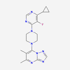 molecular formula C18H21FN8 B2776987 4-Cyclopropyl-6-(4-{5,6-dimethyl-[1,2,4]triazolo[1,5-a]pyrimidin-7-yl}piperazin-1-yl)-5-fluoropyrimidine CAS No. 2380176-51-0