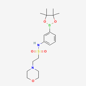 molecular formula C18H29BN2O5S B2776992 4-Morpholineethanesulfonamide, N-[3-(4,4,5,5-tetramethyl-1,3,2-dioxaborolan-2-yl)phenyl]- CAS No. 756520-99-7