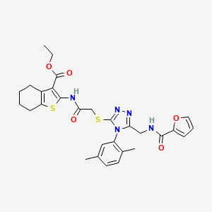 ethyl 2-(2-((4-(2,5-dimethylphenyl)-5-((furan-2-carboxamido)methyl)-4H-1,2,4-triazol-3-yl)thio)acetamido)-4,5,6,7-tetrahydrobenzo[b]thiophene-3-carboxylate