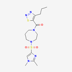 molecular formula C16H24N6O3S2 B2777011 (4-((1,2-dimethyl-1H-imidazol-4-yl)sulfonyl)-1,4-diazepan-1-yl)(4-propyl-1,2,3-thiadiazol-5-yl)methanone CAS No. 1904081-60-2