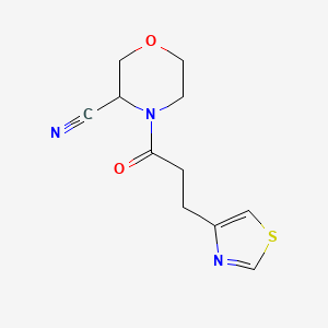molecular formula C11H13N3O2S B2777020 4-[3-(1,3-Thiazol-4-yl)propanoyl]morpholine-3-carbonitrile CAS No. 2192389-65-2