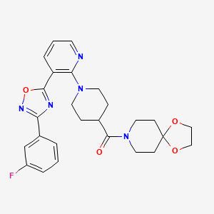 molecular formula C26H28FN5O4 B2777037 8-(1-{3-[3-(3-fluorophenyl)-1,2,4-oxadiazol-5-yl]pyridin-2-yl}piperidine-4-carbonyl)-1,4-dioxa-8-azaspiro[4.5]decane CAS No. 1251703-24-8