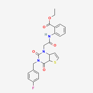 molecular formula C24H20FN3O5S B2777070 ethyl 2-(2-{3-[(4-fluorophenyl)methyl]-2,4-dioxo-1H,2H,3H,4H-thieno[3,2-d]pyrimidin-1-yl}acetamido)benzoate CAS No. 2177450-09-6