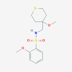 molecular formula C14H21NO4S2 B2777072 2-methoxy-N-((4-methoxytetrahydro-2H-thiopyran-4-yl)methyl)benzenesulfonamide CAS No. 2034588-42-4