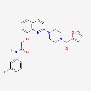 molecular formula C26H23FN4O4 B2777159 N-(3-fluorophenyl)-2-((2-(4-(furan-2-carbonyl)piperazin-1-yl)quinolin-8-yl)oxy)acetamide CAS No. 941904-01-4