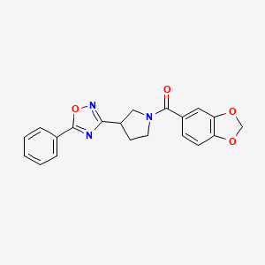 molecular formula C20H17N3O4 B2777169 3-[1-(2H-1,3-benzodioxole-5-carbonyl)pyrrolidin-3-yl]-5-phenyl-1,2,4-oxadiazole CAS No. 2034352-96-8