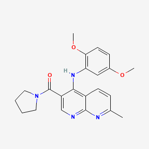 molecular formula C22H24N4O3 B2777190 N-(2,5-DIMETHOXYPHENYL)-7-METHYL-3-(PYRROLIDINE-1-CARBONYL)-1,8-NAPHTHYRIDIN-4-AMINE CAS No. 1251688-78-4