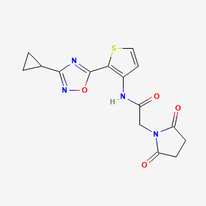 molecular formula C15H14N4O4S B2777193 N-[2-(3-cyclopropyl-1,2,4-oxadiazol-5-yl)thiophen-3-yl]-2-(2,5-dioxopyrrolidin-1-yl)acetamide CAS No. 1795297-76-5